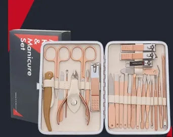 25 piece black matt manicure set with high quality steel tools in compact case