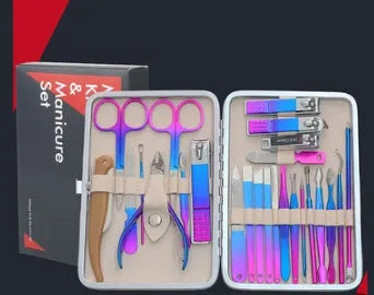 25 piece black matt manicure set with high quality steel tools in compact case