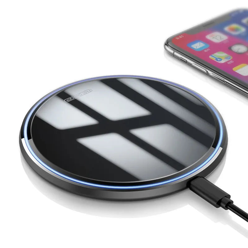 10W mirror wireless charger with compact slim design in black finish