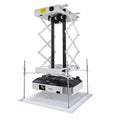 Electric projector ceiling hanger with ultra-thin chassis and wireless remote control for height adjustment