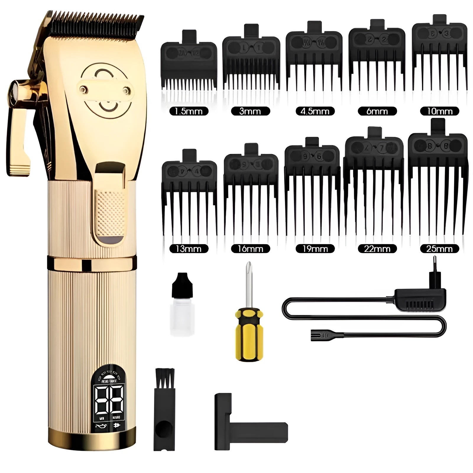Gold colour professional hair clipper with cordless capability and 25W power motor