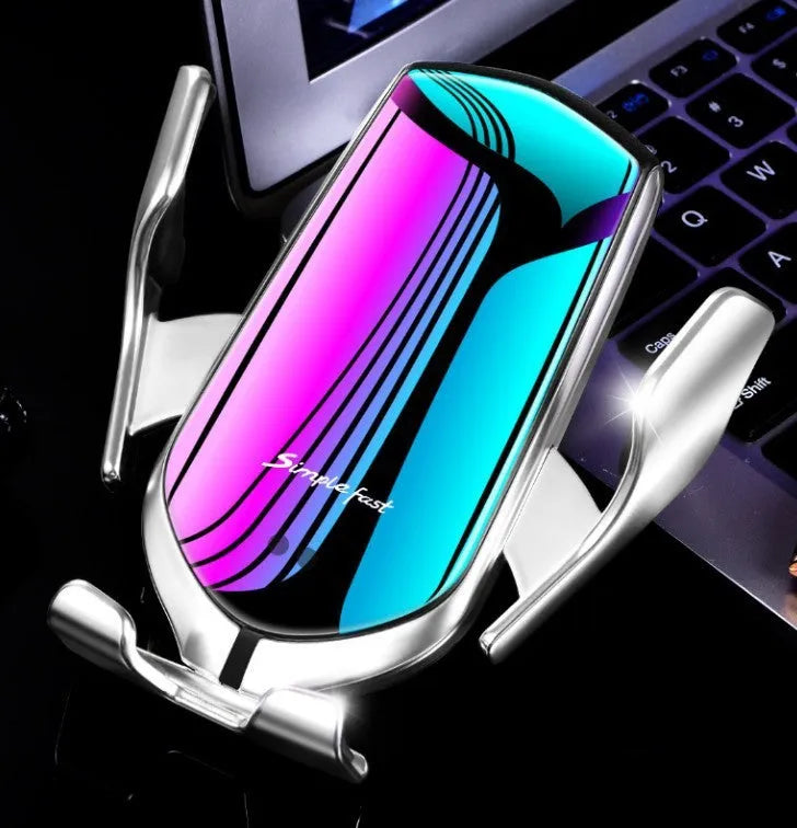 Magic Clip R1 automatic car phone holder with wireless charging in gold or silver colour