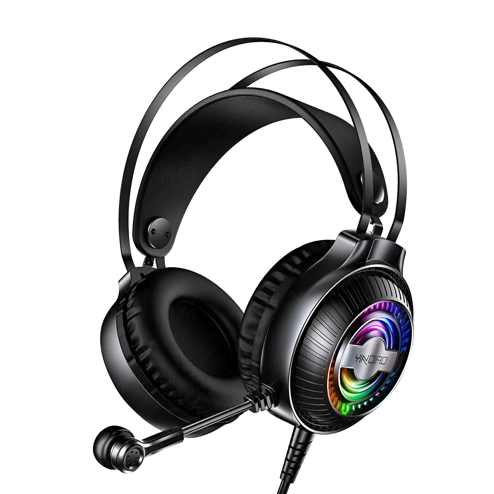 Black wired computer headset with head-mounted design, protein earmuffs, and 3.5mm straight plug
