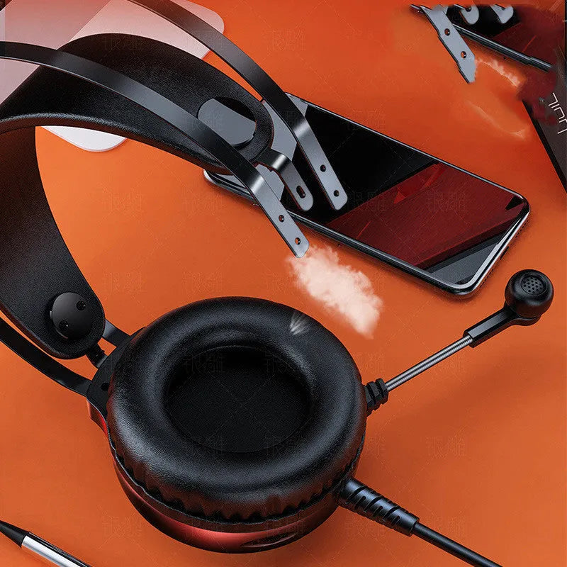 Black wired computer headset with head-mounted design, protein earmuffs, and 3.5mm straight plug