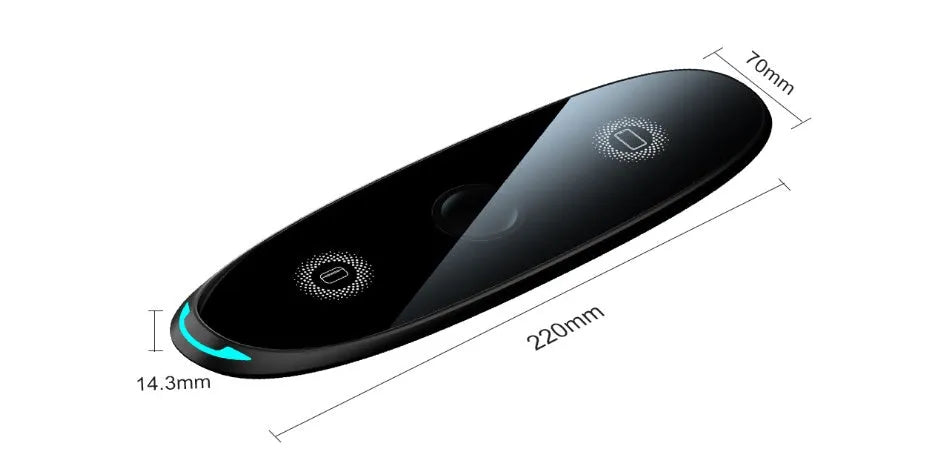 Three-in-one wireless charger flat pad in black with Type-C input for watch headset and phone