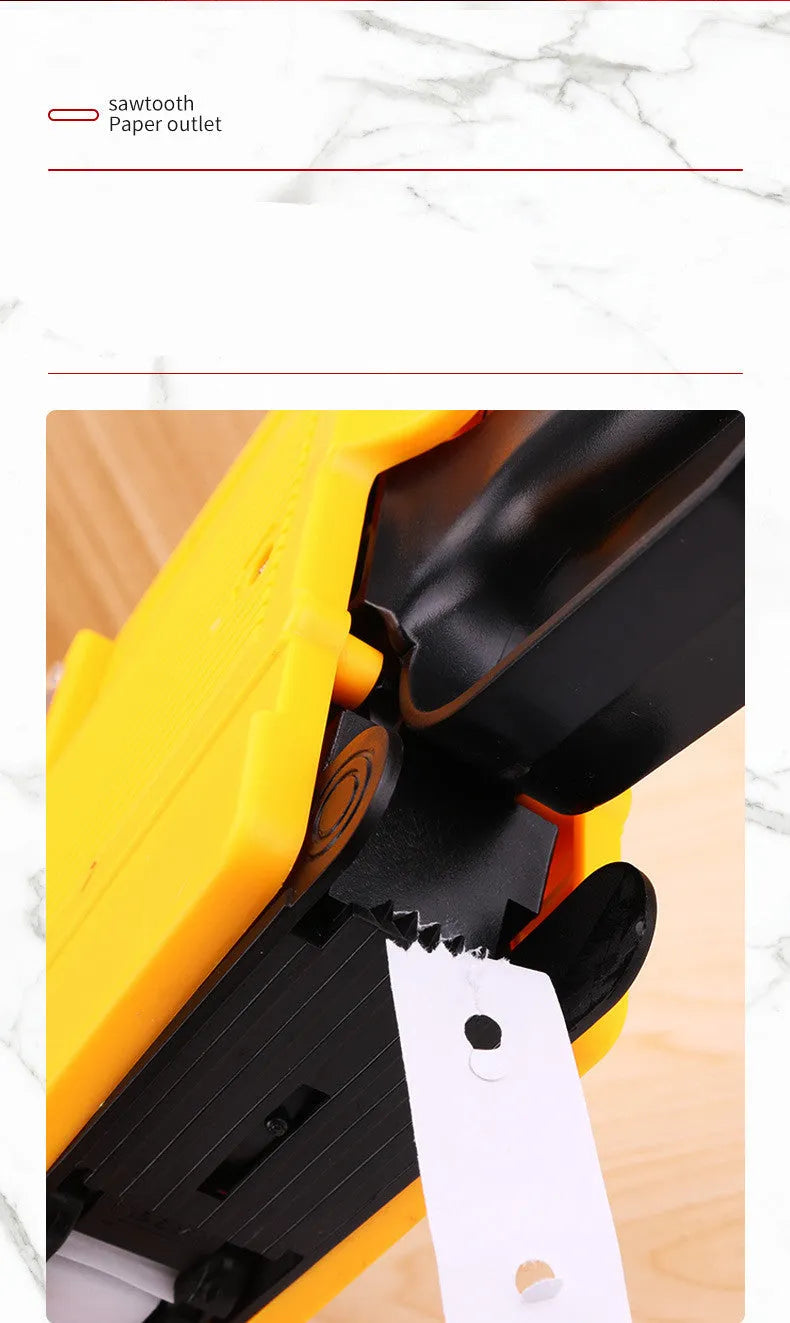 Manual supermarket price labelling machine in blue, red or yellow with ink roller and paper rolls.