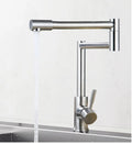 Silver stainless steel mixing tap with rotating spout and lifting handle for dual hot and cold water control