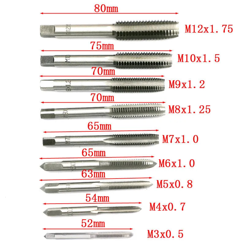 20-piece metric tap and die set with alloy steel tools and wrench included