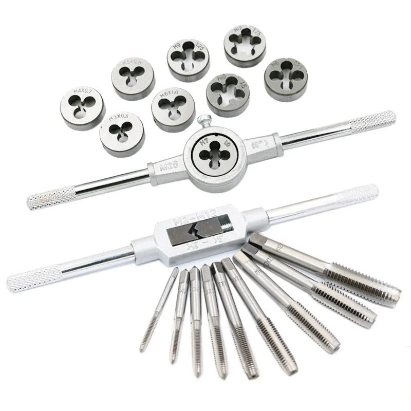 20-piece metric tap and die set with alloy steel tools and wrench included