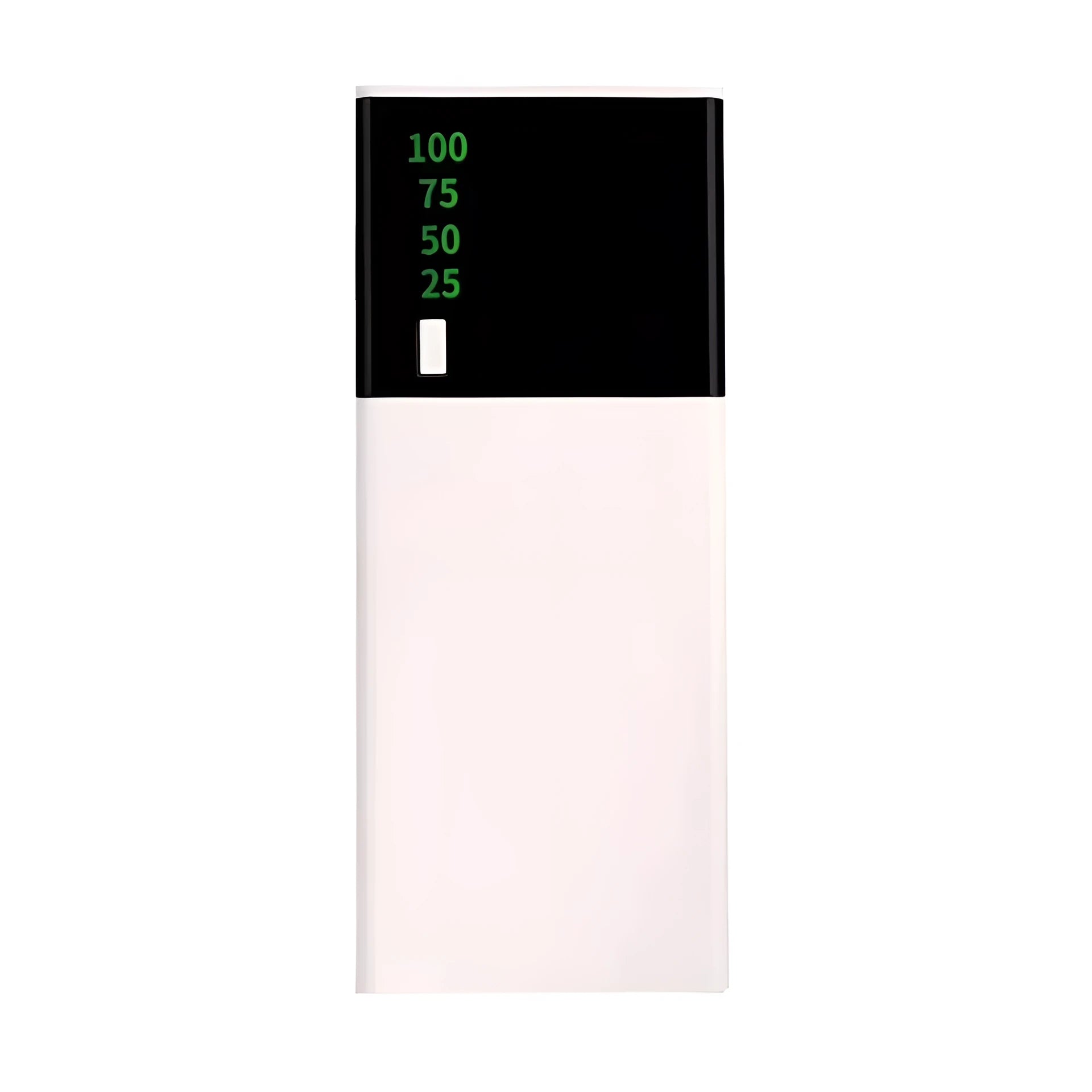 Black 20000mAh power bank with plastic casing and charging cable