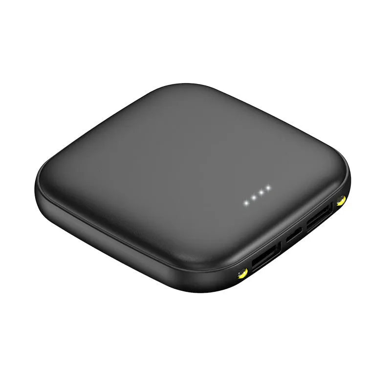Mini 20000 mAh power bank with LED flashlight in compact 82x82x27 mm plastic casing