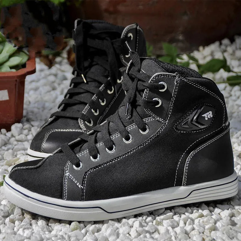 Black motorcycle riding shoes with casual short boot design for summer use