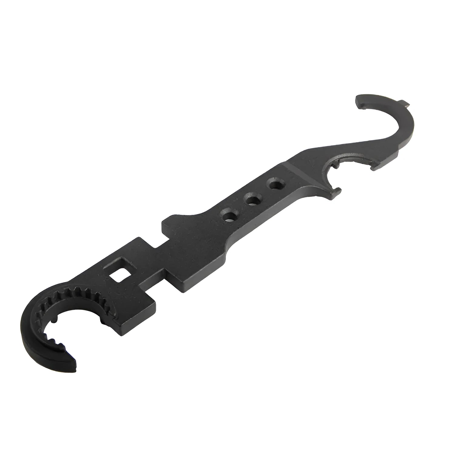 Black all-steel dual-purpose combination wrench for AR15 M4 firearm maintenance.