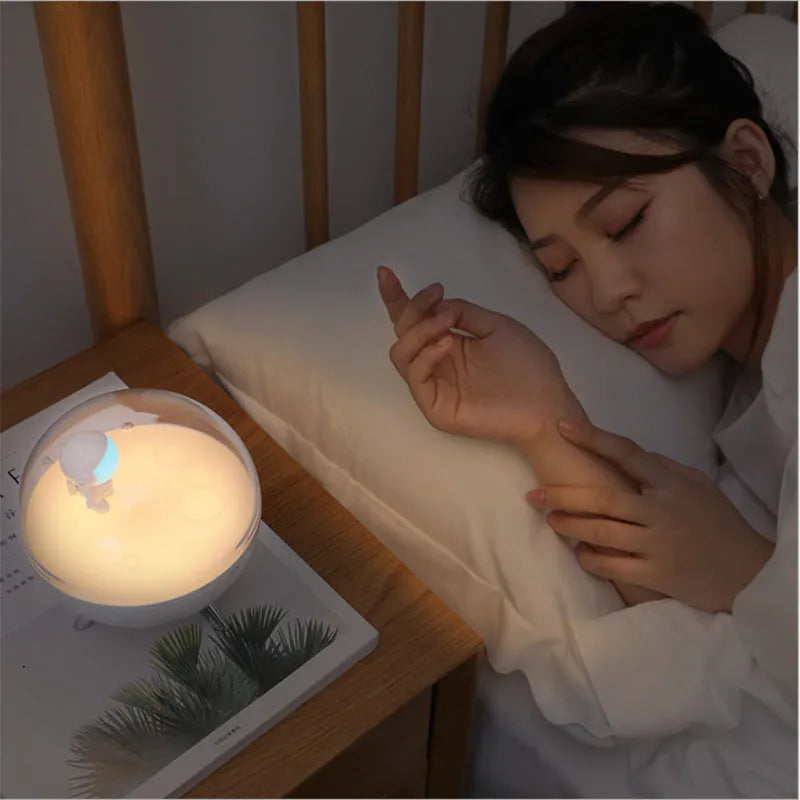USB cartoon night light with plastic shade in modern simple design showing button switch and LED illumination