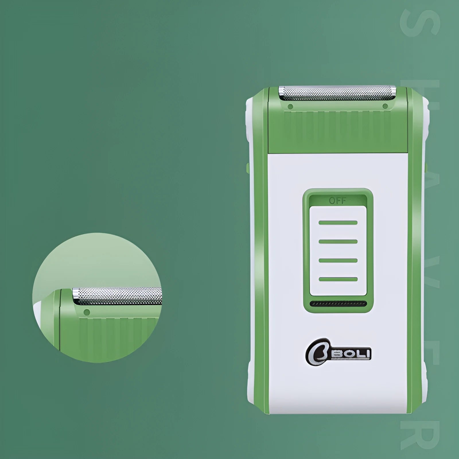 Photo colour reciprocating double-layer net electric shaver with ABS plastic body.