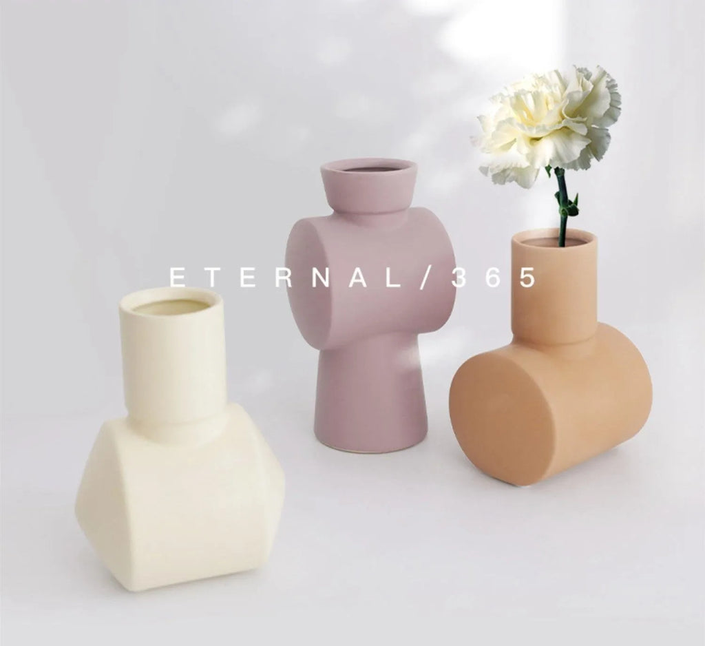 Nordic Morandi style hammer ceramic vase in colour glaze finish