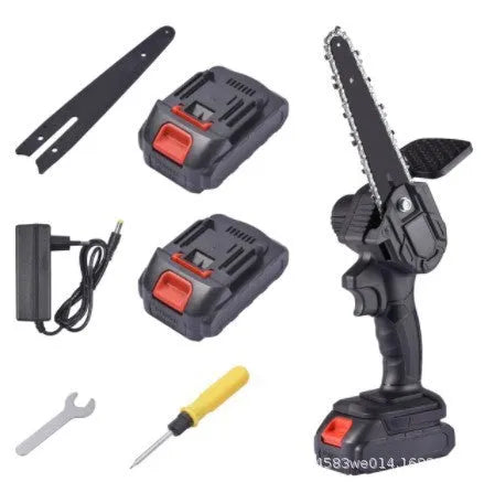 Mini 6 inch cordless electric chain saw with lithium battery and charger for tree pruning