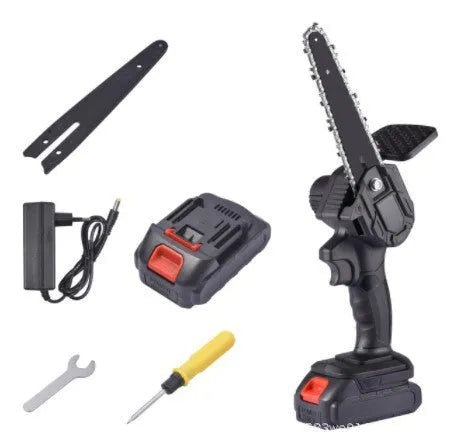 Mini 6 inch cordless electric chain saw with lithium battery and charger for tree pruning