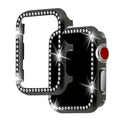 Apple Watch compatible diamond protective case in silver, black, rose gold, rose pink, and gold aluminium alloy metal frame.