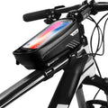 Black hard shell PU leather bicycle bag mounted on top tube of mountain bike
