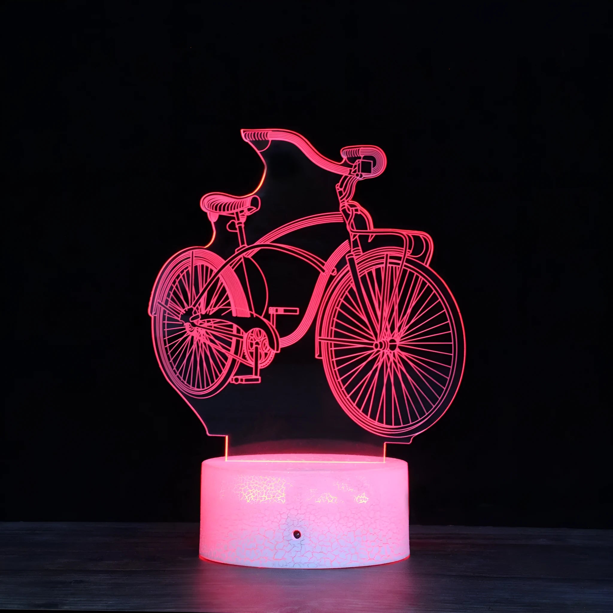 3D night light bicycle series with acrylic shade, black base, USB powered