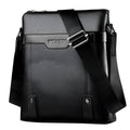 Men's black casual PU leather shoulder bag with square shape and single strap.