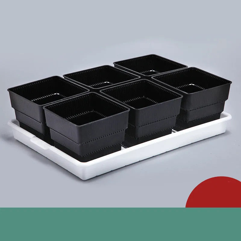Meishi black and white resin succulent flower pots with plastic tray for indoor plants.
