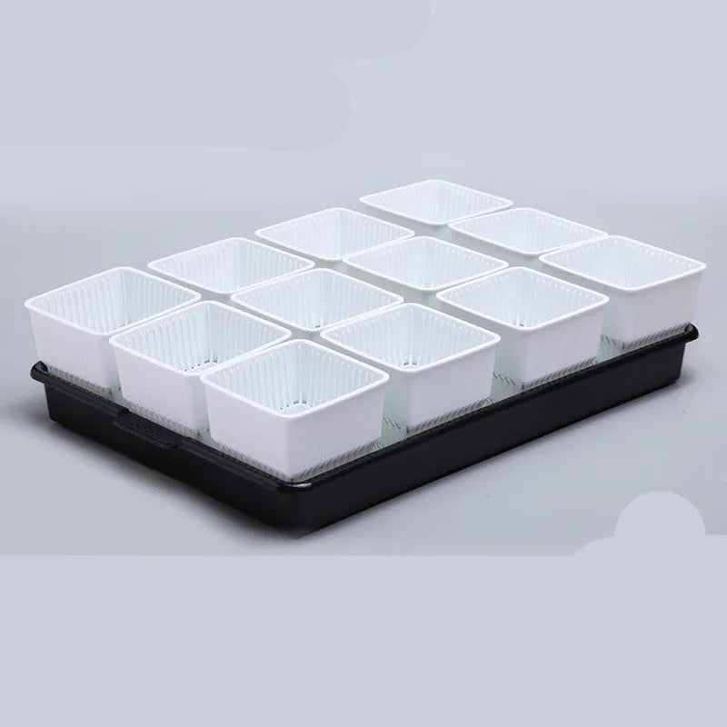 Meishi black and white resin succulent flower pots with plastic tray for indoor plants.