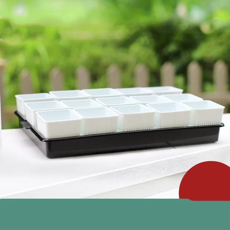 Meishi black and white resin succulent flower pots with plastic tray for indoor plants.