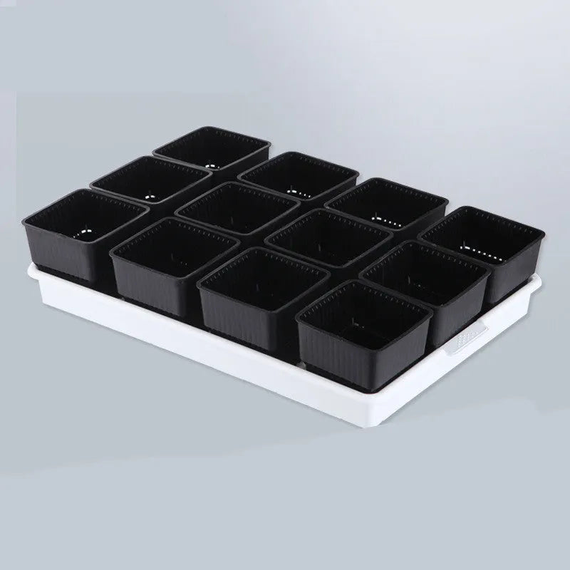 Meishi black and white resin succulent flower pots with plastic tray for indoor plants.