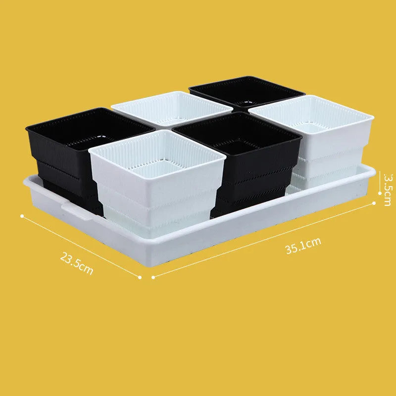 Meishi black and white resin succulent flower pots with plastic tray for indoor plants.