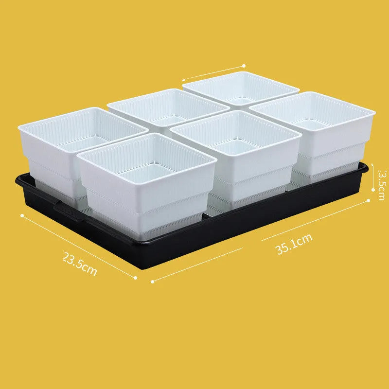 Meishi black and white resin succulent flower pots with plastic tray for indoor plants.