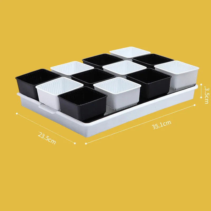 Meishi black and white resin succulent flower pots with plastic tray for indoor plants.