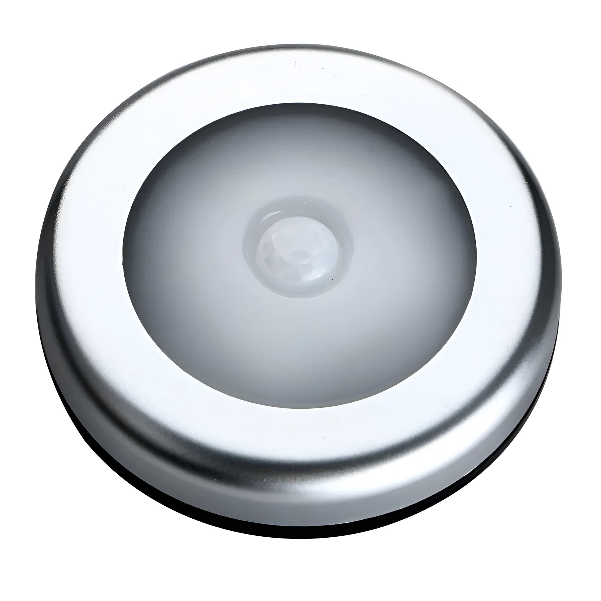 Silver battery-powered wireless motion sensor night light with a square PC plastic lampshade.