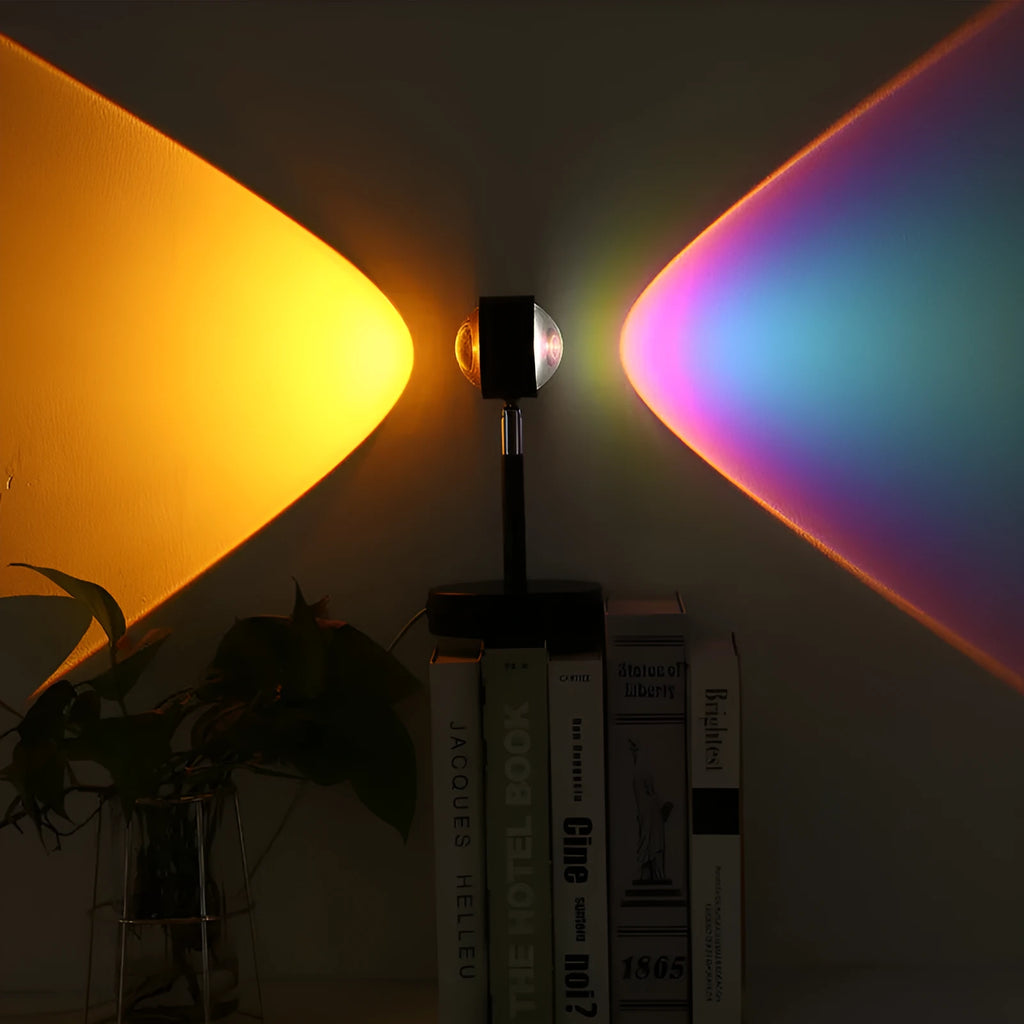 Black USB dual-head sunset rainbow projection lamp with touch switch and compact design