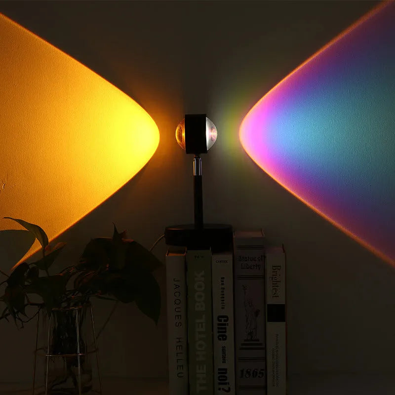 Black USB dual-head sunset rainbow projection lamp with touch switch and compact design