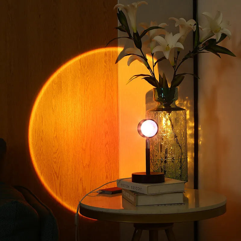 Black USB dual-head sunset rainbow projection lamp with touch switch and compact design