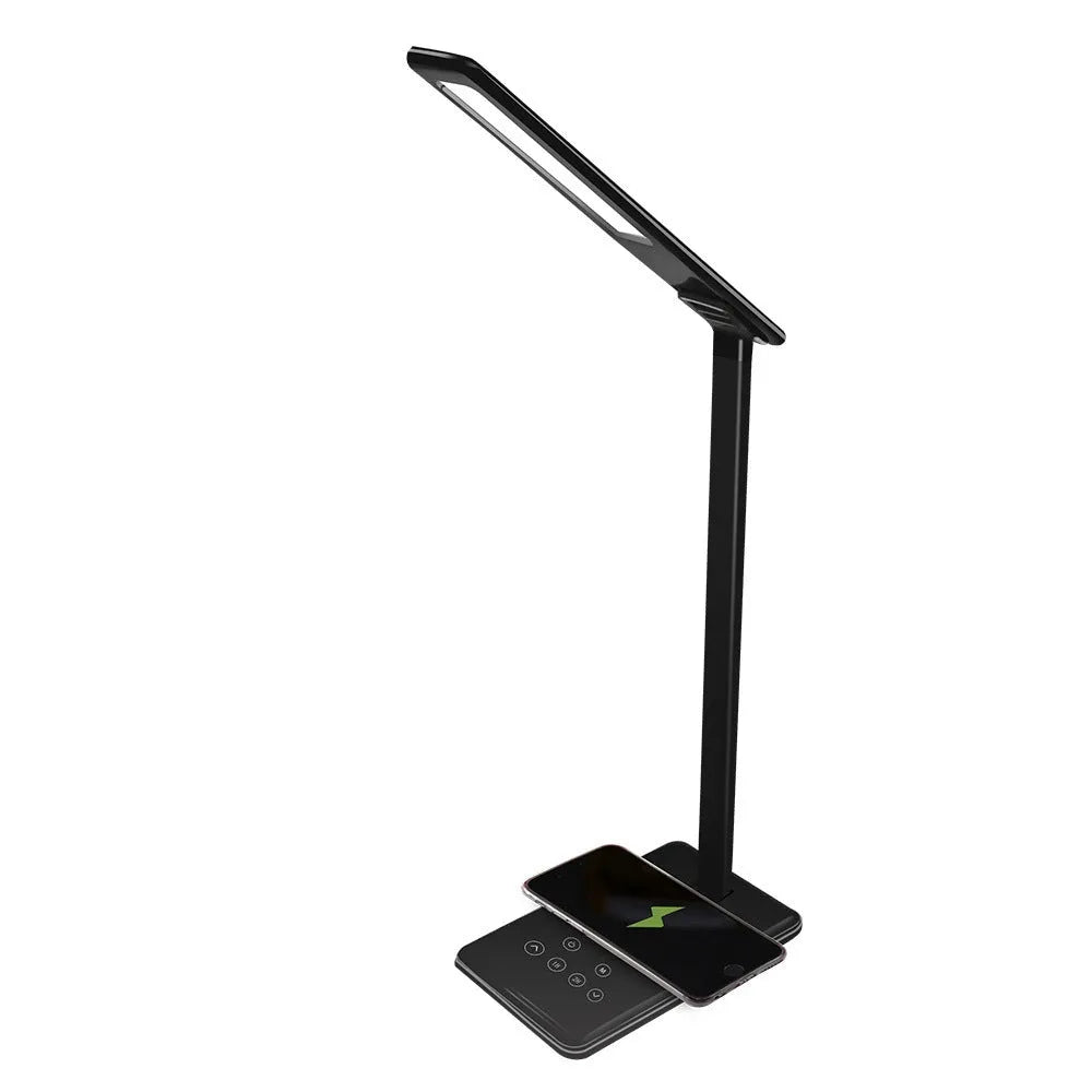 Wireless charging desk lamp with touch controls in black or white colour options