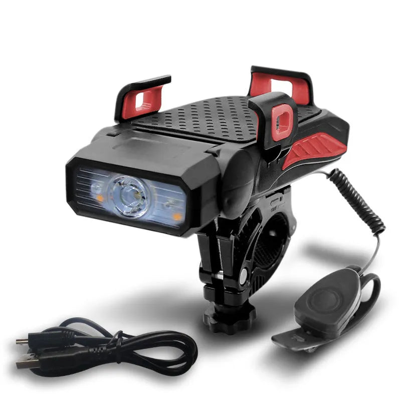 Rechargeable bicycle light in choice of colours mounted on bike handlebars.