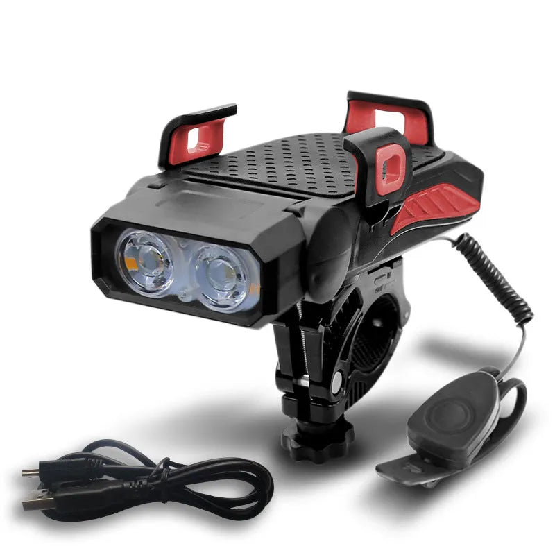 Rechargeable bicycle light in choice of colours mounted on bike handlebars.