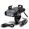 Rechargeable bicycle light in choice of colours mounted on bike handlebars.