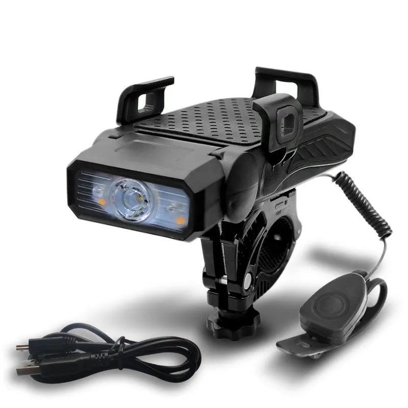 Rechargeable bicycle light in choice of colours mounted on bike handlebars.