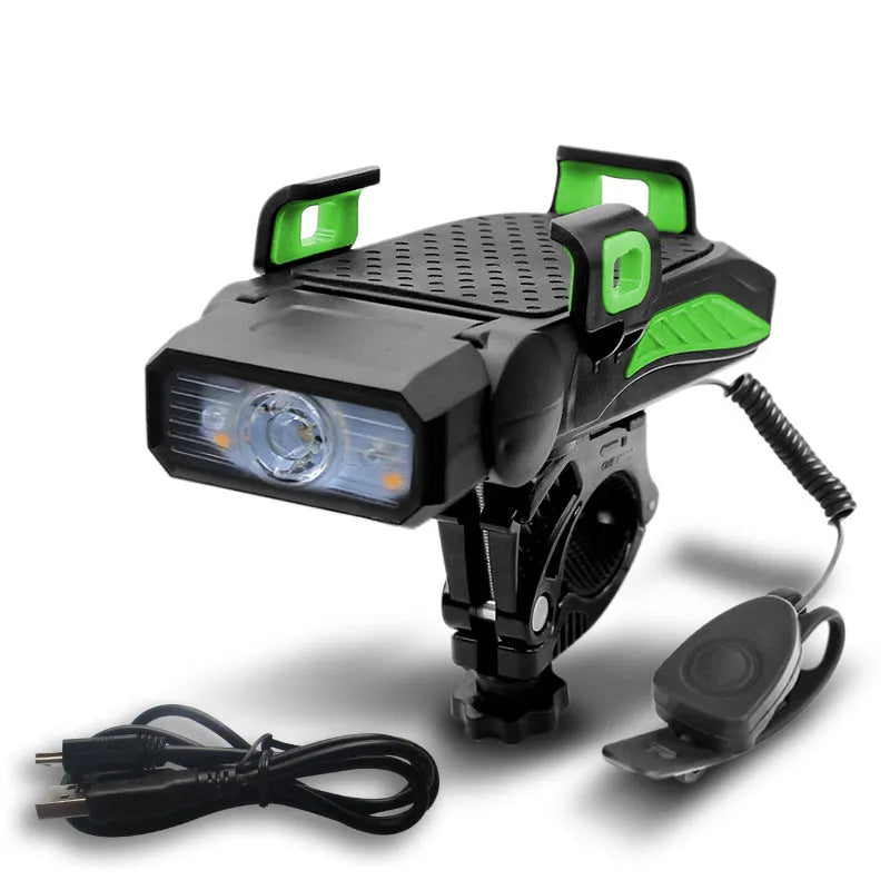Rechargeable bicycle light in choice of colours mounted on bike handlebars.