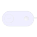 White dual wireless phone charger charging two mobile phones simultaneously