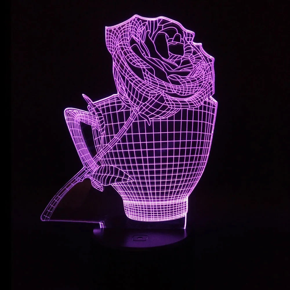 3D acrylic rose flower night light on ABS base with seven colour changing LED options.