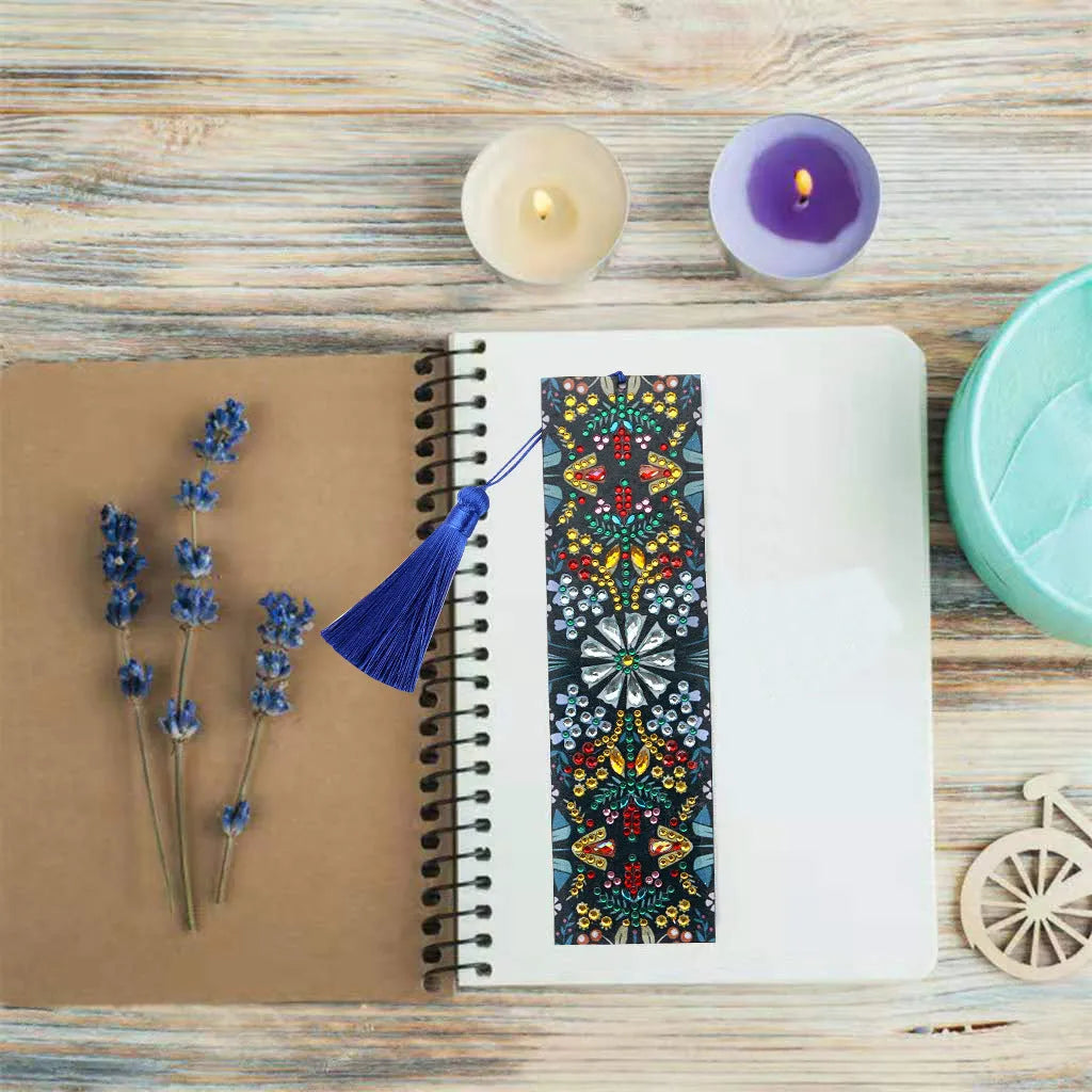 Diamond painting mandala flower bookmark craft kit with special-shaped diamond round rhinestones on leather backing