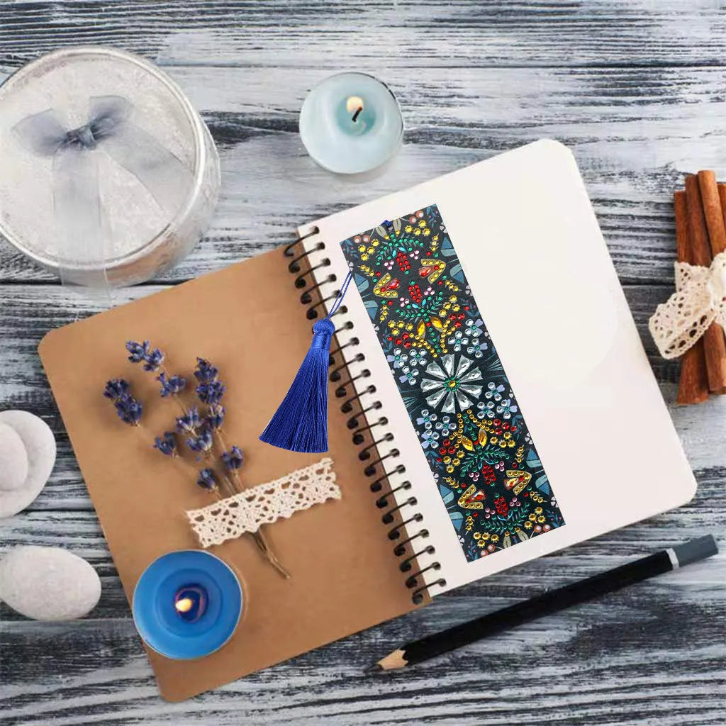 Diamond painting mandala flower bookmark craft kit with special-shaped diamond round rhinestones on leather backing