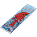 Leather diamond painting bookmark with red bird design, special-shaped diamonds, and attached pendant on a clean background