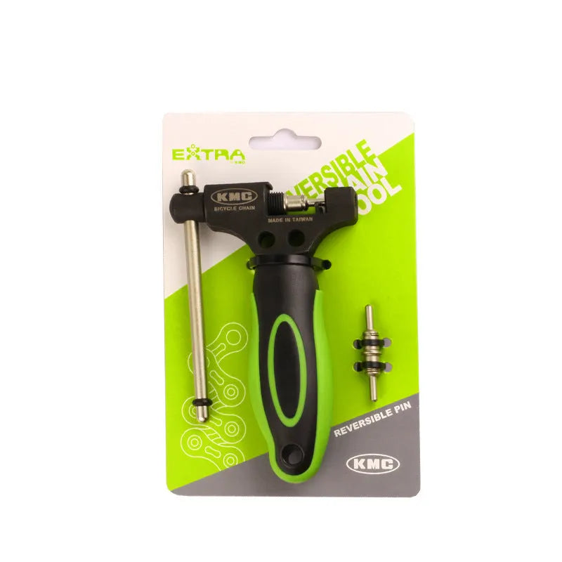 Green steel bicycle chain tool with double shaft chain breaker mechanism for bike maintenance