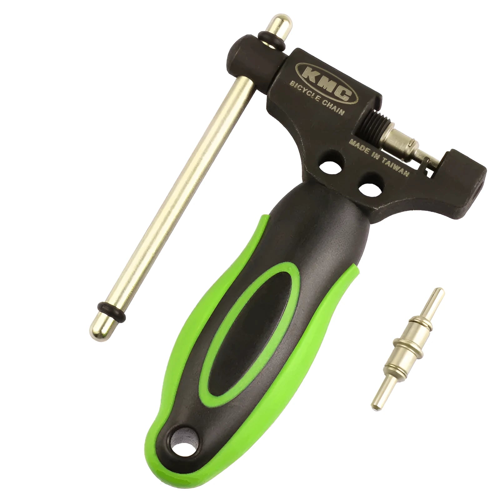 Green steel bicycle chain tool with double shaft chain breaker mechanism for bike maintenance